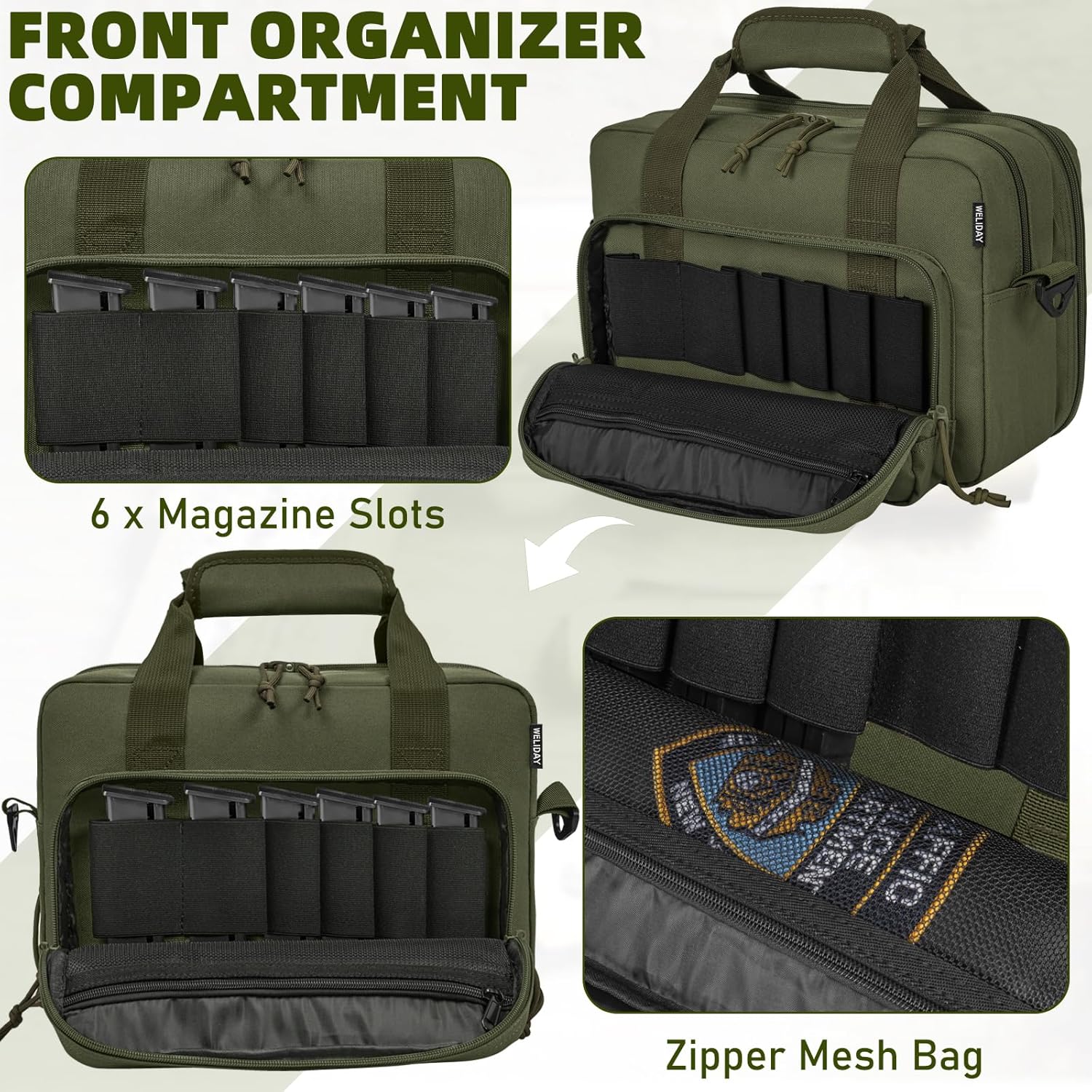 Tactical Gun Range Bag, Pistol Carrying Bag for 2 Handguns and Ammo, Firearm Shooting Case with 6 Magazine Slots and Lockable Zipper for Shooting Range & Outdoor Hunting - Image 6