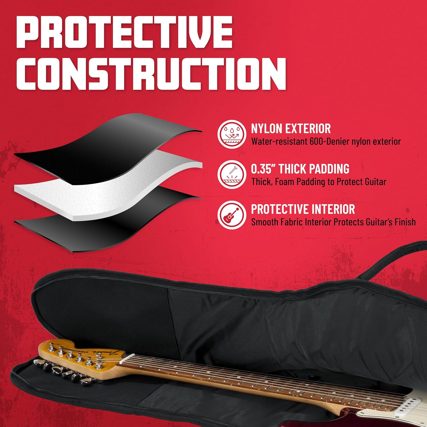 Gator Cases Foam Padded Bass Guitar Gig Bag, Fits Jazz and Precision Style Bass Guitars up to 46.5" in Length (GBE-BASS)