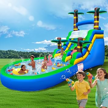 26FT Commercial Water Slide Inflatable for Kids Adults, Dual Lane Water Slide with Pool & Climbing Area, Heavy Duty PVC Waterslide with 1100W Blowerfor Outdoor Backyard Entertainment