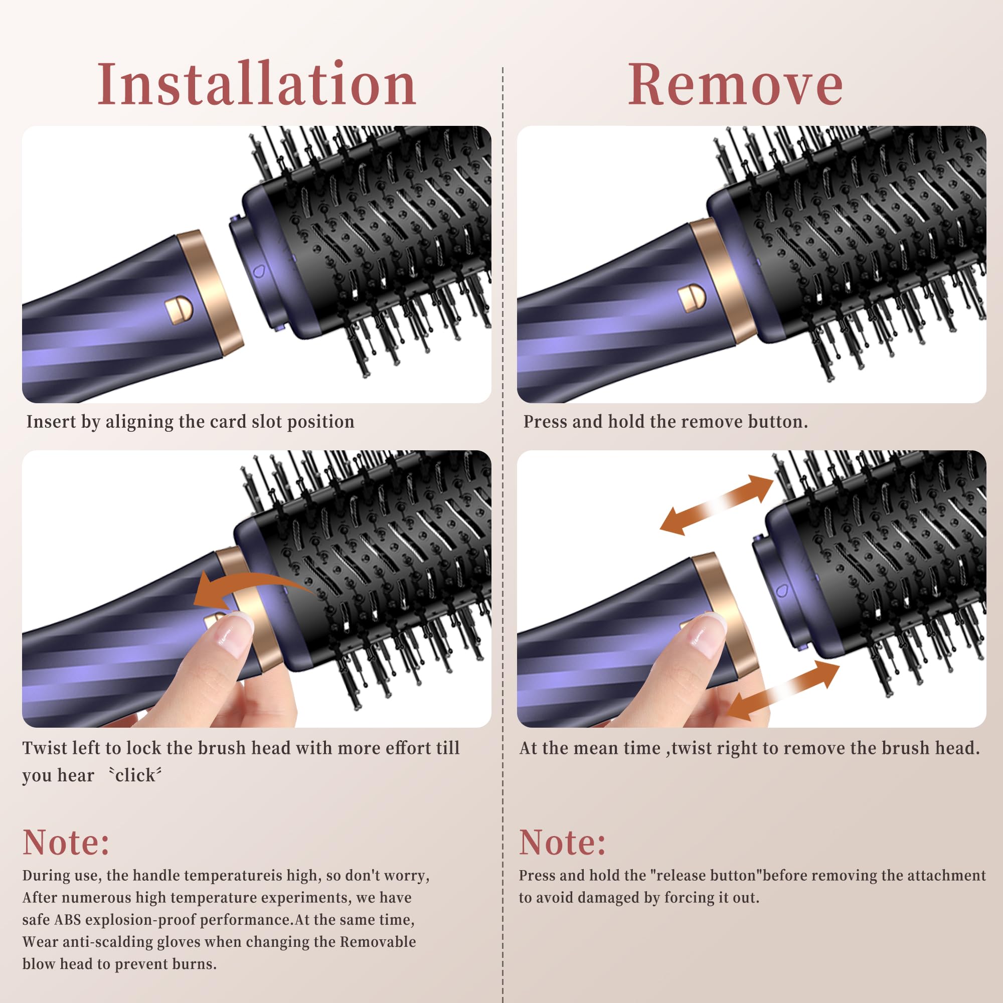 Air Styler Set 6 en 1, OKWRAP Secador 6 en 1,Cepillo de Aire Set 6 Cabezales Intercambiables 3 Temperaturas Cepillo Moldeador De Pelo Cepillo Secador Pelo With Riza, Da Volumen, Alisa y Seca