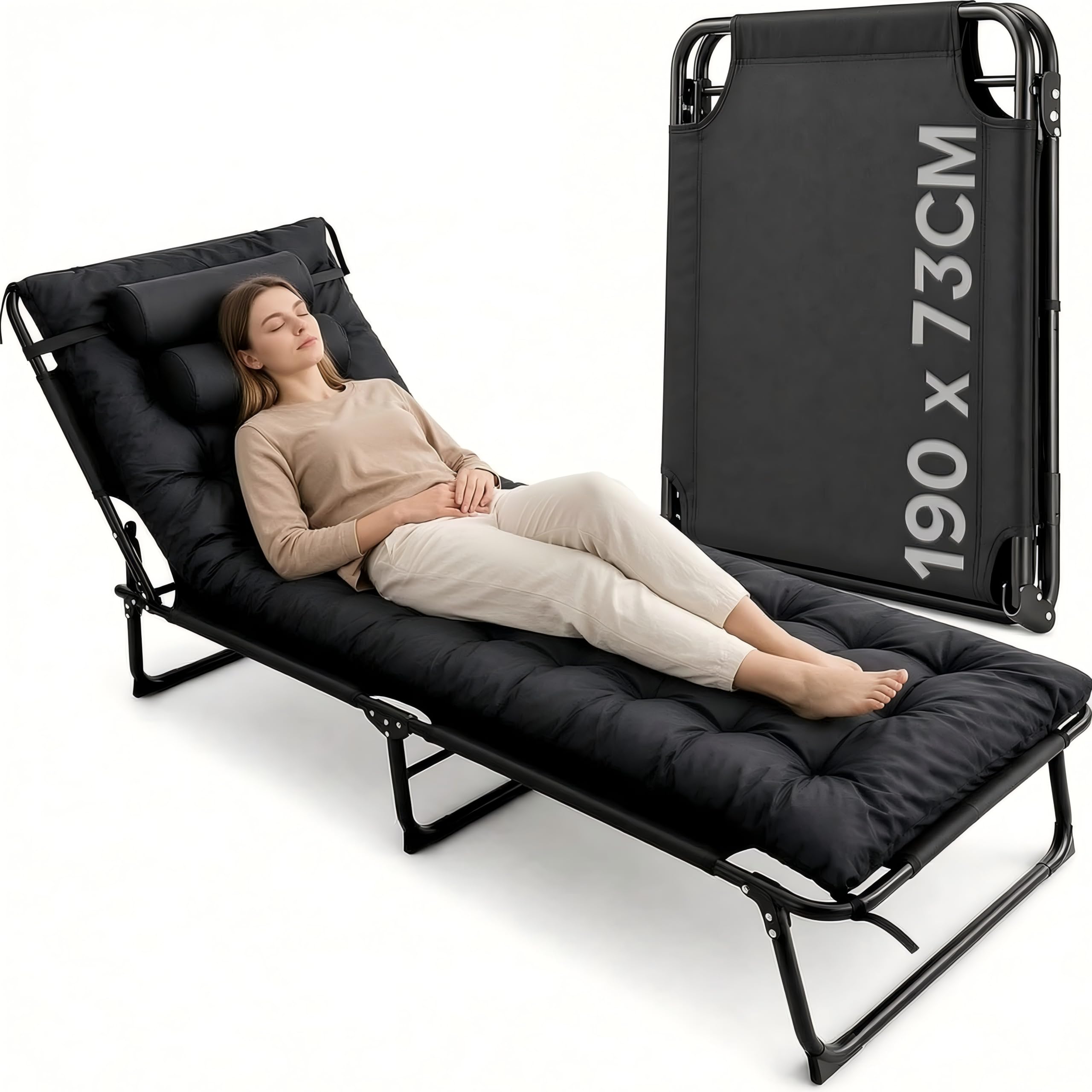 Camping Bed with Mattress, Folding Camp Bed for Adults with 5-Position
