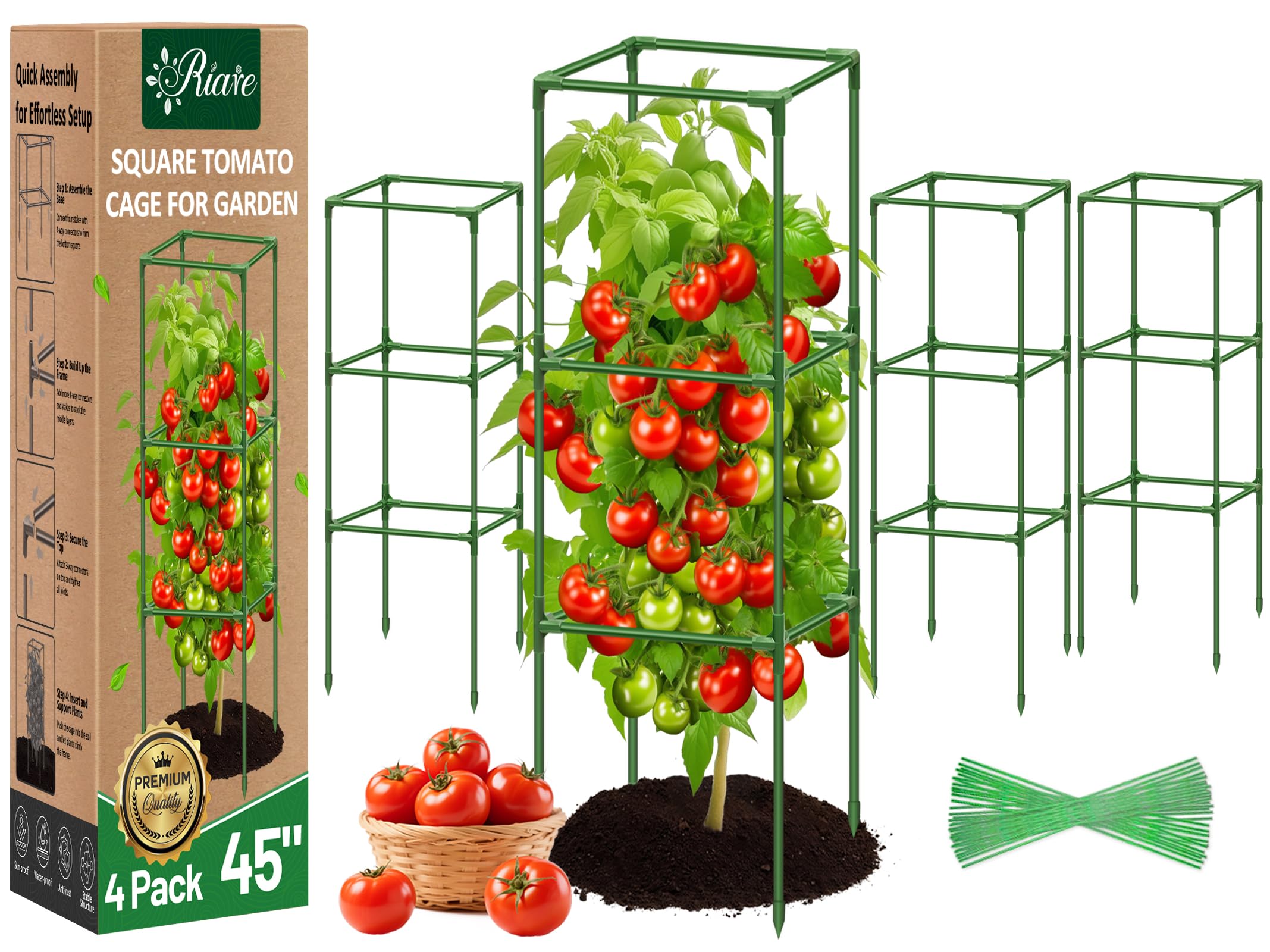 Cages à tomates Riare lot de 4 tuteurs carrés robustes pour parterre