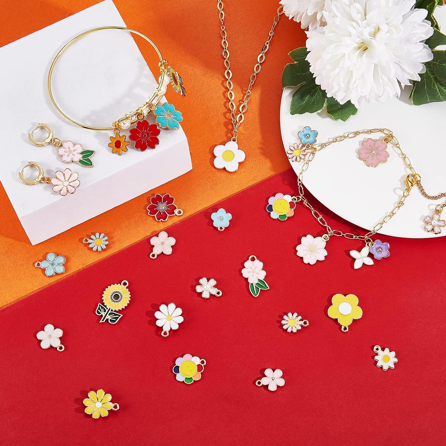 80 Pieces Flower Enamel Charm Pendant Spring Theme Charm Assorted Gold Enamel Charm Pendants for Jewelry Necklace Bracelet Making Crafts - Image 5