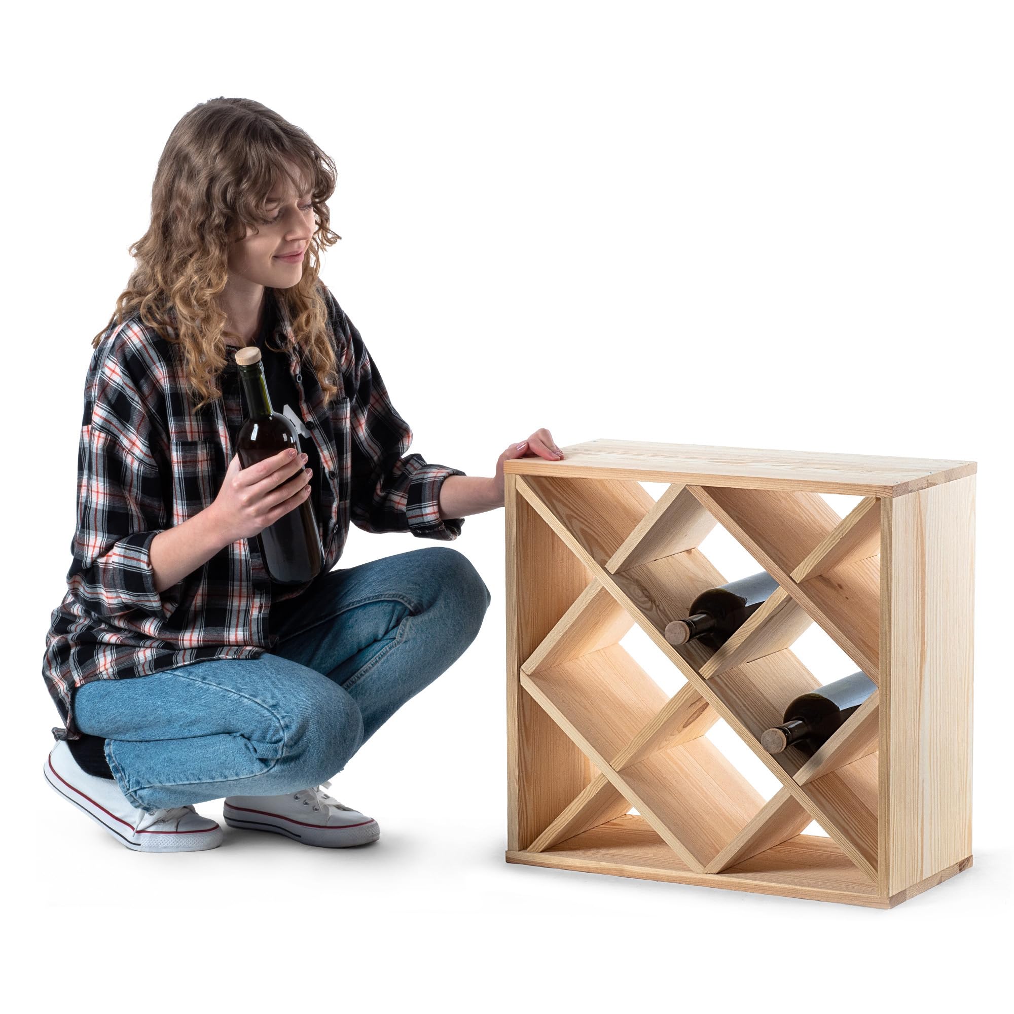 KADAX Wijnrek van hout, 52 x 25,5 x 104 cm, Groot flessenrek voor vele wijnflessen, Wijnstandaard rustiek, ruimtebesparend rek voor flessen, stabiele wijnkast, Made in EU