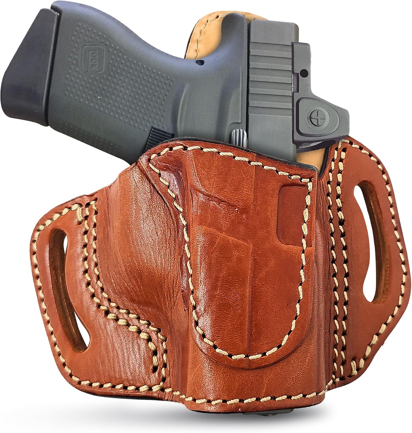 OWB Leather Holsters for Pistols Optic Ready Right Hand. Fits for Glock 19, 19X, 23, 43, Glock 43X Leather Holster Taurus Slim, Ruger Max 9 mm