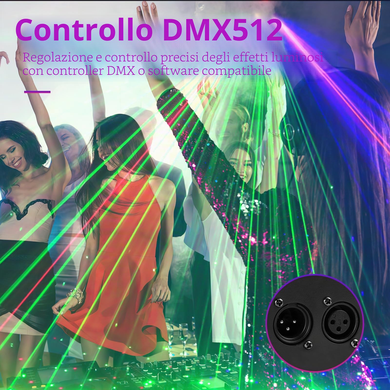 Luce da discoteca, T105 Testa mobile Proiettore effetti DMX, Luce LED RGB Proiettore DJ Controllato da musica Luci da discoteca, Per KTV Riunione di famiglia Halloween