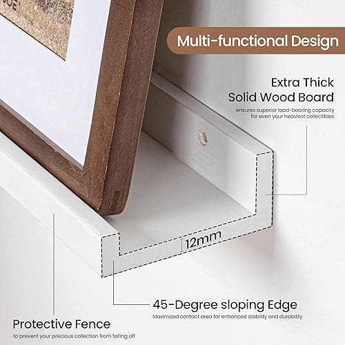 Miniatura 4 de Juego de 2 estantes flotantes de madera de pino maciza, estantes de libros de 24 pulgadas para almacenamiento de juguetes, estantería para niños