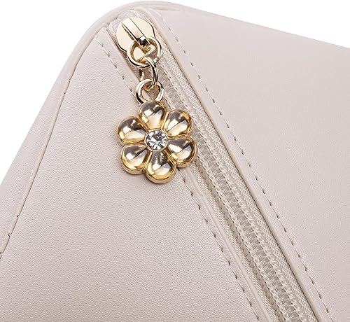 Miniatura 3 de Vlando Bolsa de cosméticos de viaje - Bolsa de maquillaje, bolsa de cosméticos impermeable de cuero PU, blanco albaricoque, Moda