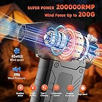 Vista 2 de Plumero de aire comprimido, soplador turbo de 350,000 RPM con pantalla LED y luz, mini escoba de aire ajustable de 4 engranajes, plumero de aire