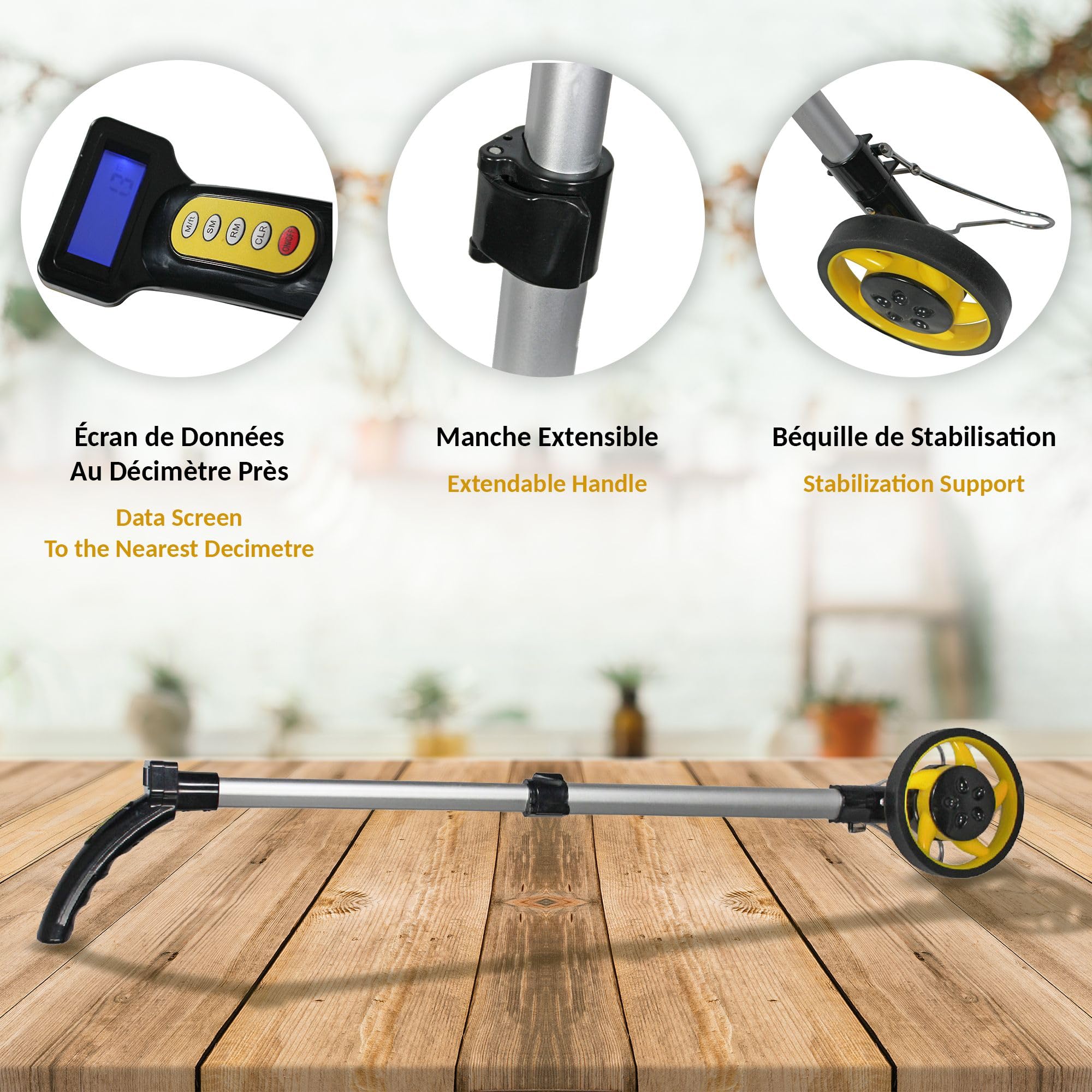 FISHTEC Odomètre à Roue Electronique - Mesure de Distance 0 99,9 km (Ø 16 cm) avec Ecran LCD Manche Télescopique 80 cm Béquille Stabilisation Cadre Aluminium Sac transport