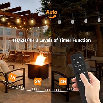 Larkvue 120W Outdoor Dimmer for String Lights with Remote, 4 Brightness, 3 Modes, Timer & Memory Function, Waterproof Plug Switch for S14/ST38/G40