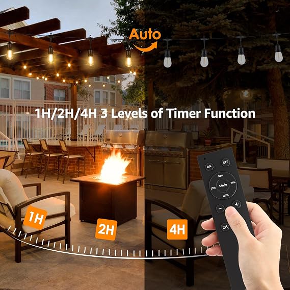 Larkvue 120W Outdoor Dimmer for String Lights with Remote, 4 Brightness, 3 Modes, Timer & Memory Function, Waterproof Plug Switch for S14/ST38/G40
