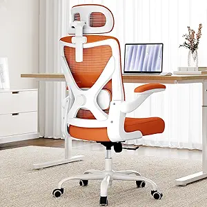 Ergonomic Office Chair - X-Shaped Computer Desk Chair Comfy, Gaming Chair, Office Chair with Lumbar Support, Mesh Office Chairs with Headrests, Desk Chair for Long Hours(White-Orange)