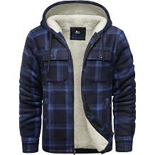 SCODI Mens Flannel Shirt Jacket Fleece Sherpa Lined Plaid Jackets Coat Full Zip Up Hoodie Winter Outwear