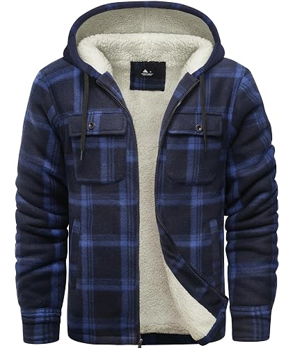 SCODI Men's Flannel Shirt Jacket Fleece Sherpa Lined Plaid Zip