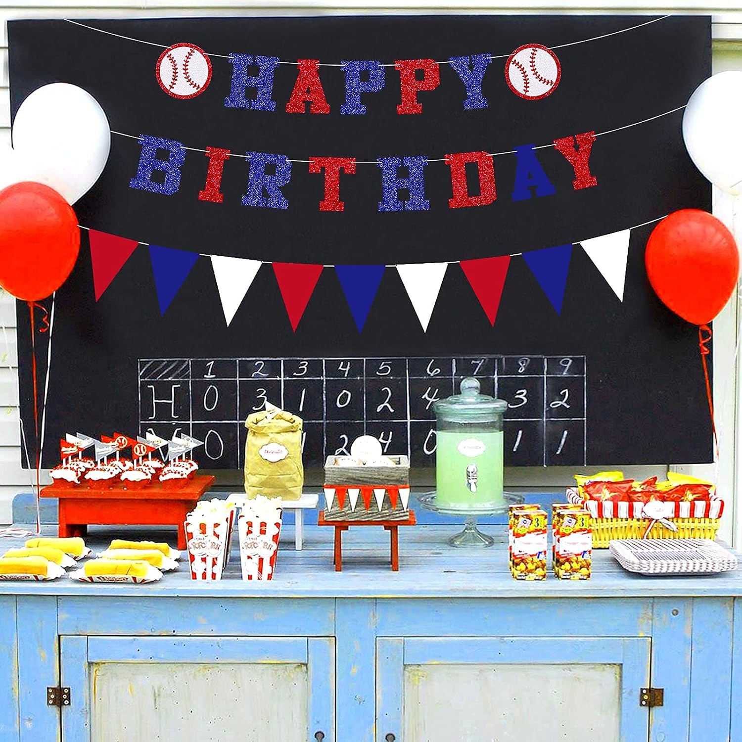 Baseball Birthday Banner - Baseball Happy Birthday Banner and Pennant Banner for Sports/Baseball Theme Birthday Party decorations (Pre-Strung) : Home & Kitchen