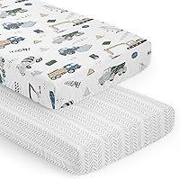 Vista 1 de Sweet Jojo Designs Juego de sábanas para cuna ajustable de camión de construcción verde y azul para bebé, cuarto de bebé, habitación de bebé