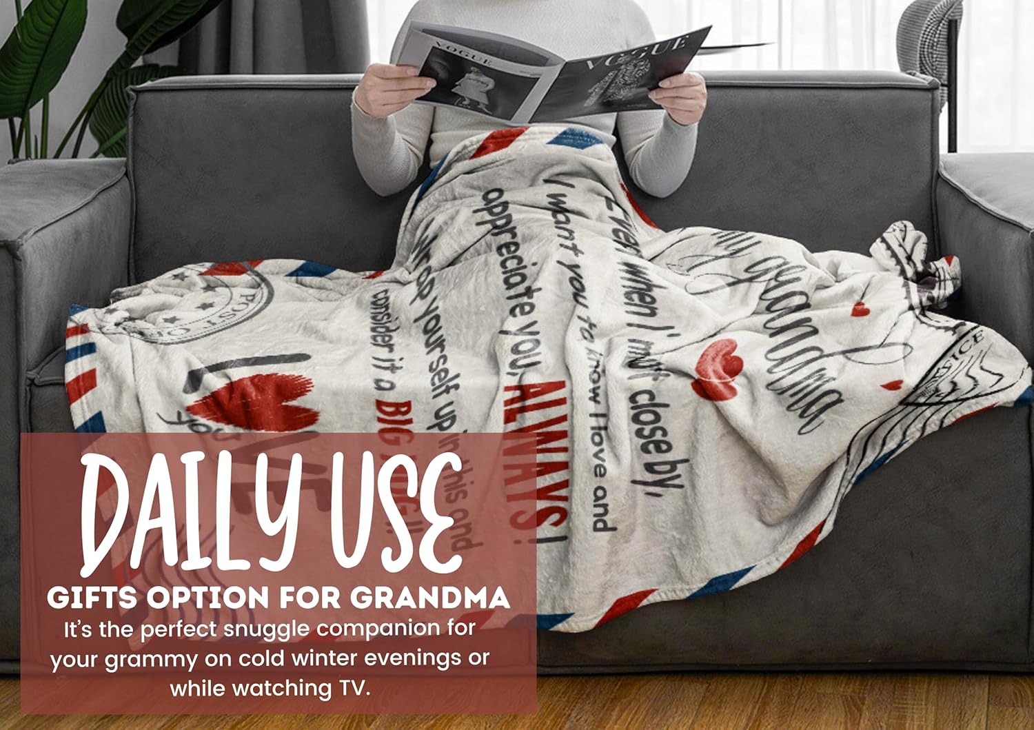 InnoBeta Grandma Gifts, Gifts for Grandma, Flannel Throw Blankets on Mother's Day, Christmas, Birthday 50" x 65", Letter