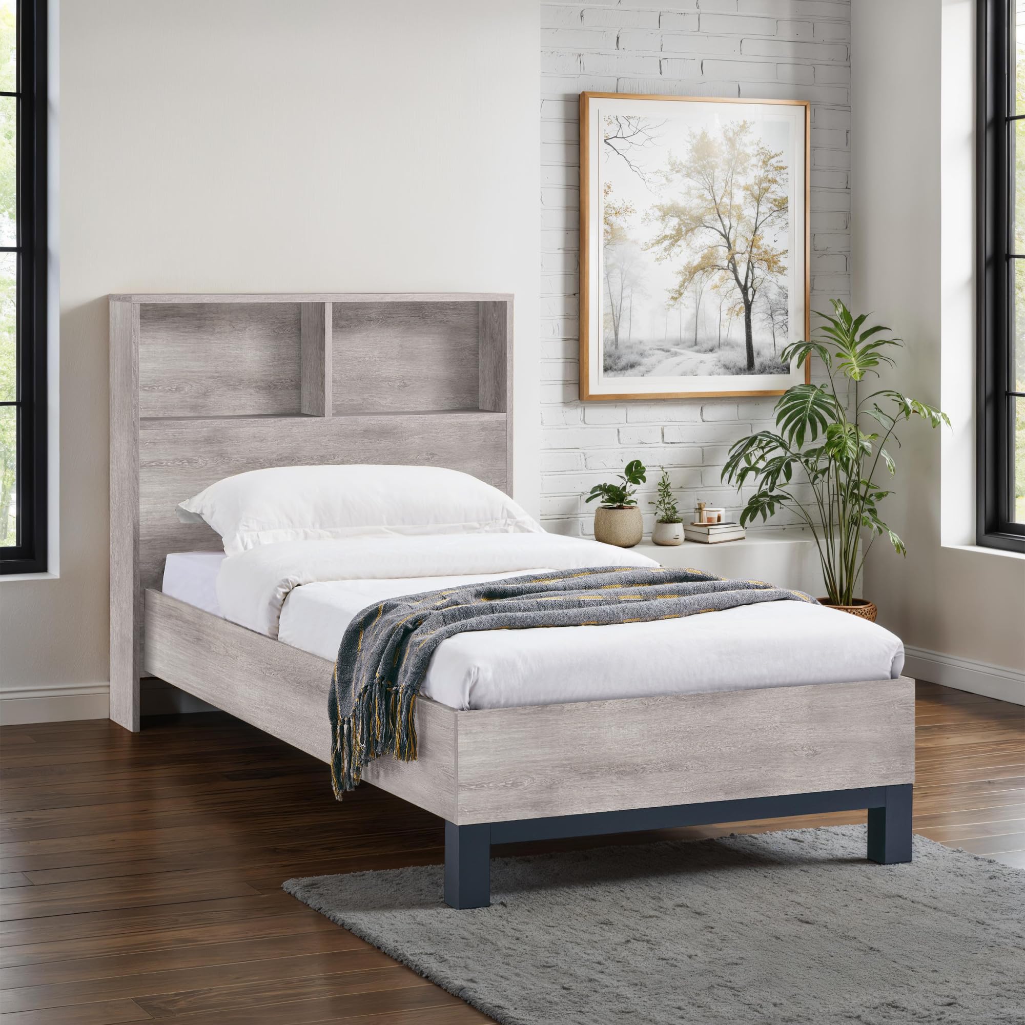 Julian Bowen Bali Bookcase Grey Wooden Bed Frame - 3ft Single