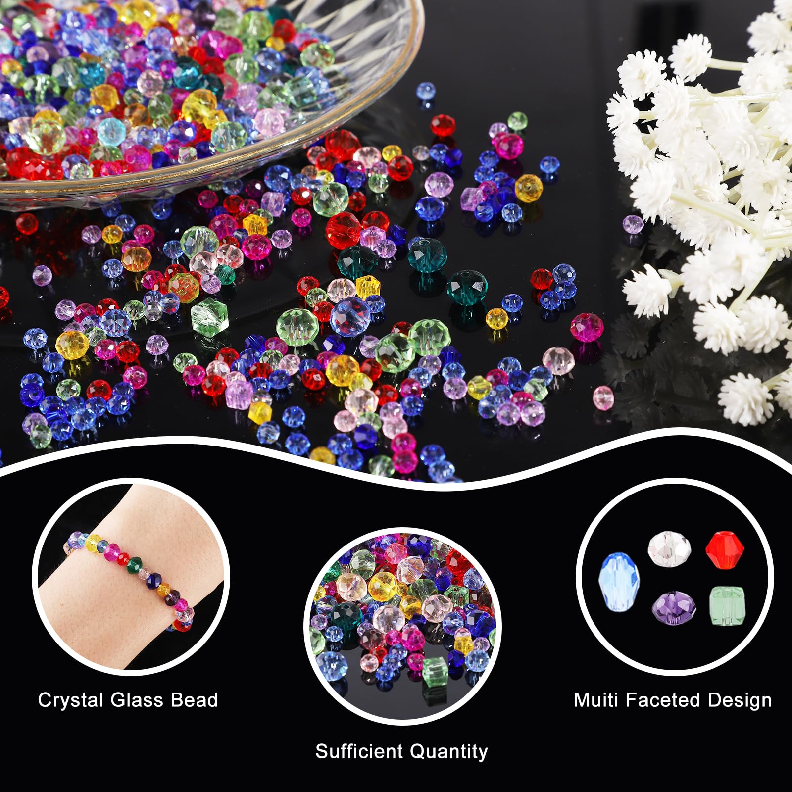Assorted Glass Beads Kit For Jewelry Making — 240 Round Beads, 10 Fish & Starfish Beads, Mixed Seed Beads (White To Black) - View #6
