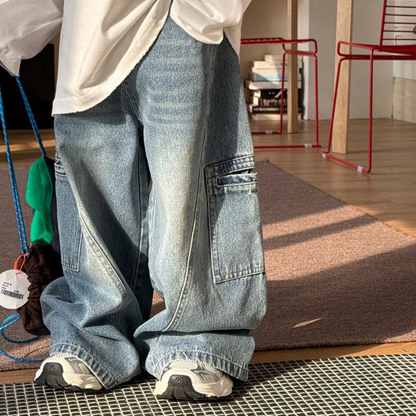 Genérico Pantalones de Chandal Niño Pantalones Vaqueros para Niño Diseño Amplio y Holgado Pierna Recta Estilo Urbano Moda Casual Verano