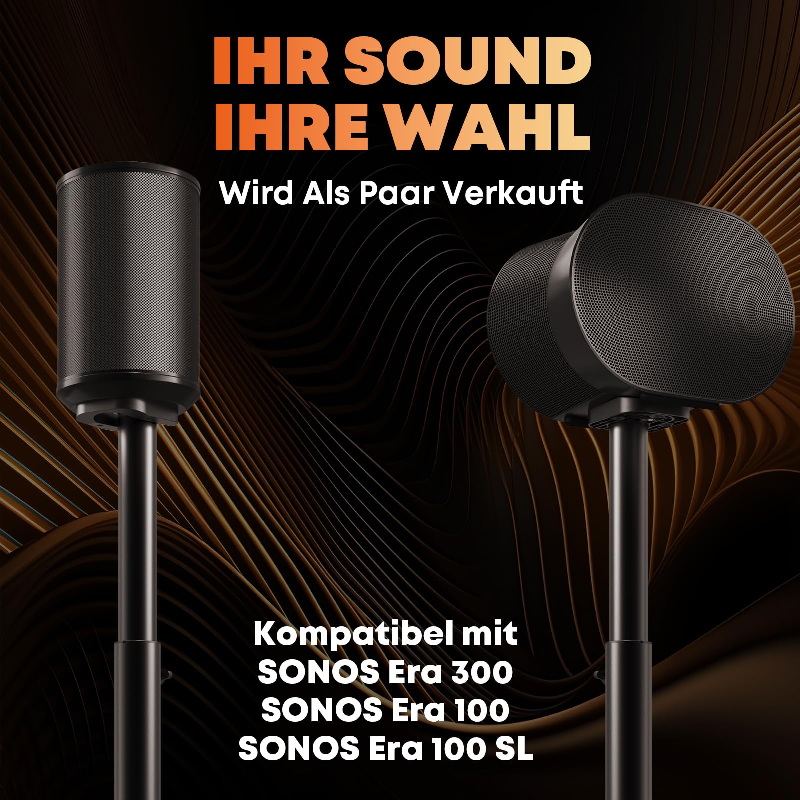 Höhenverstellbare Lautsprecherständer Kompatibel mit SONOS Era 100 SL, Era 100 und Era 300 - Bodenständer 74-99 cm, Max. Belastung 5 kg pro Ständer, 1 Paar, Schwarz
