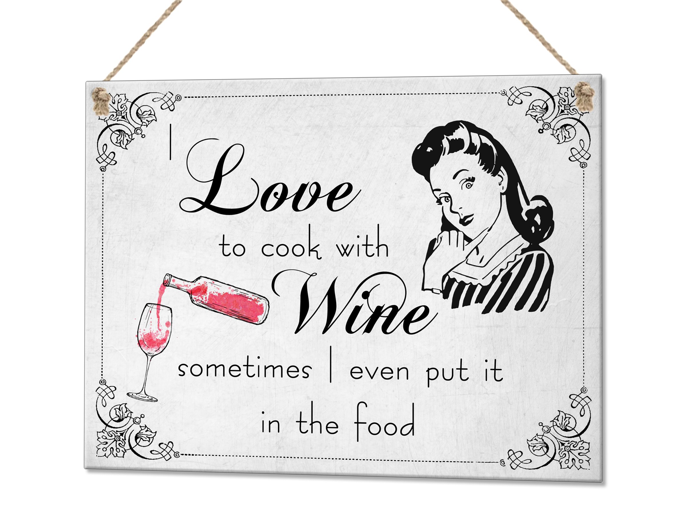Beenanas I Love To Cook With Wine I Even Put It In The Food Funny Metal Plaque Sign Wall Art