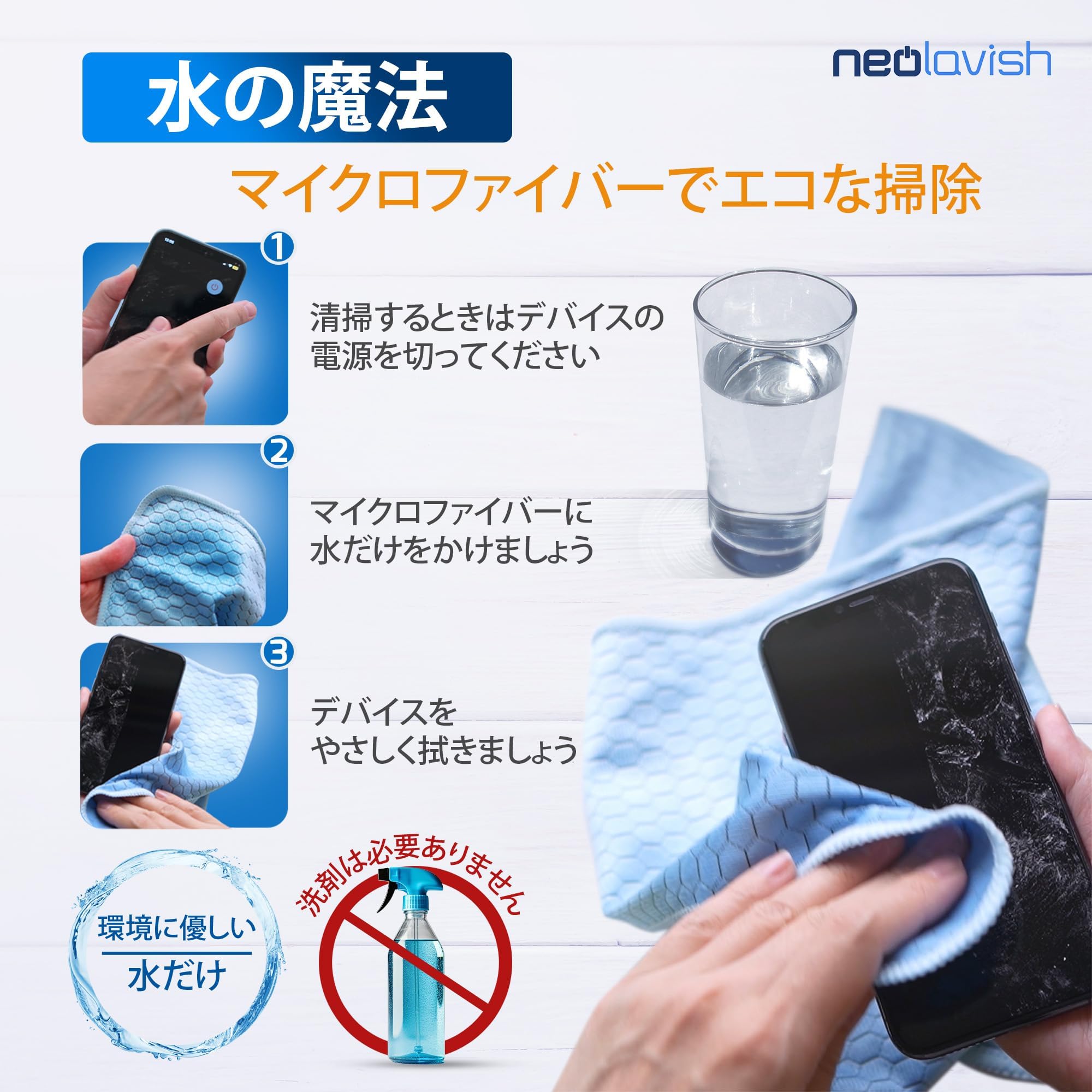 Neolavish 5 paños de limpieza de microfibra de 35 x 35 cm para teléfono, TV, monitor, pantallas de laptop, toallitas reutilizables para monitor y kit de limpieza de laptop, solo tienes que añadir agua
