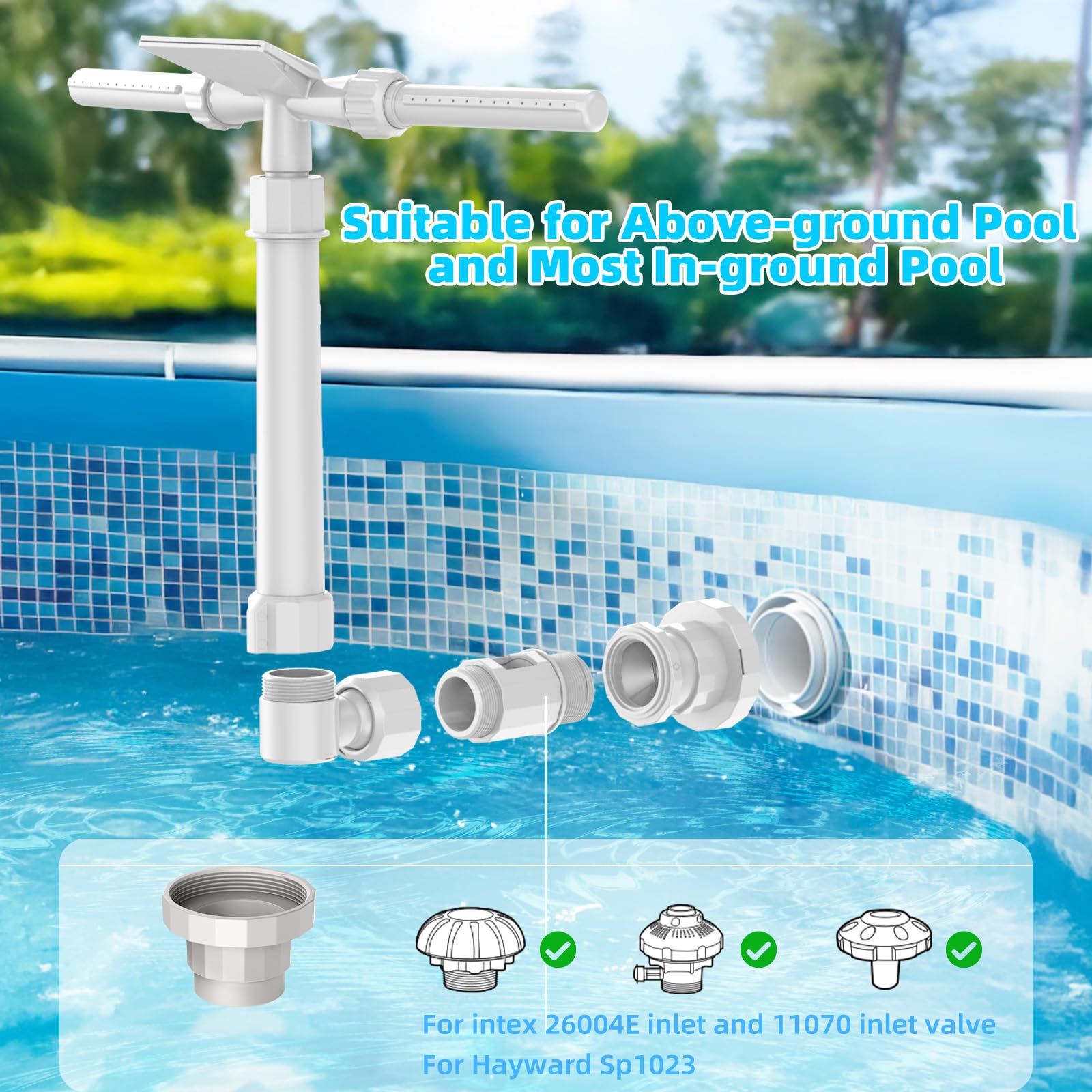 3 in 1 Pools Wasserfall Für Aufstellpools,360° Verstellbarer Dual-Mode-Wasserfall-Poolsprinklerbrunnen, Druck- und höhenverstellbares Poolzubehör für Bodenpools