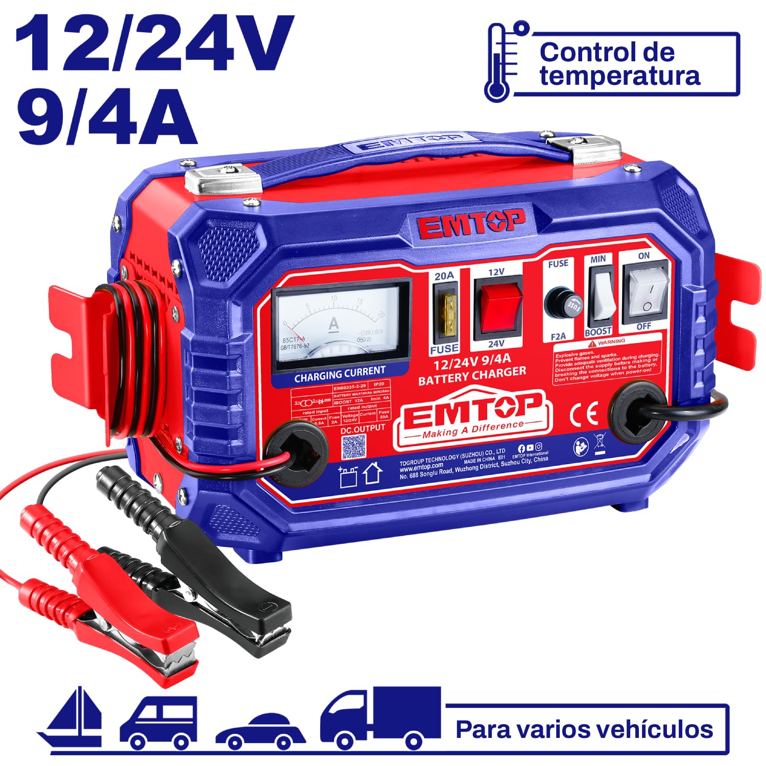EMTOP | Batería | 12-24 V | 28-180 AH | 5,6 KG | Tensión 220-240 V | Frecuencia 50/60 HZ | Compatibilidad Garantizada con el Modelo Original | Montaje Sencillo y Ajuste Preciso al Modelo
