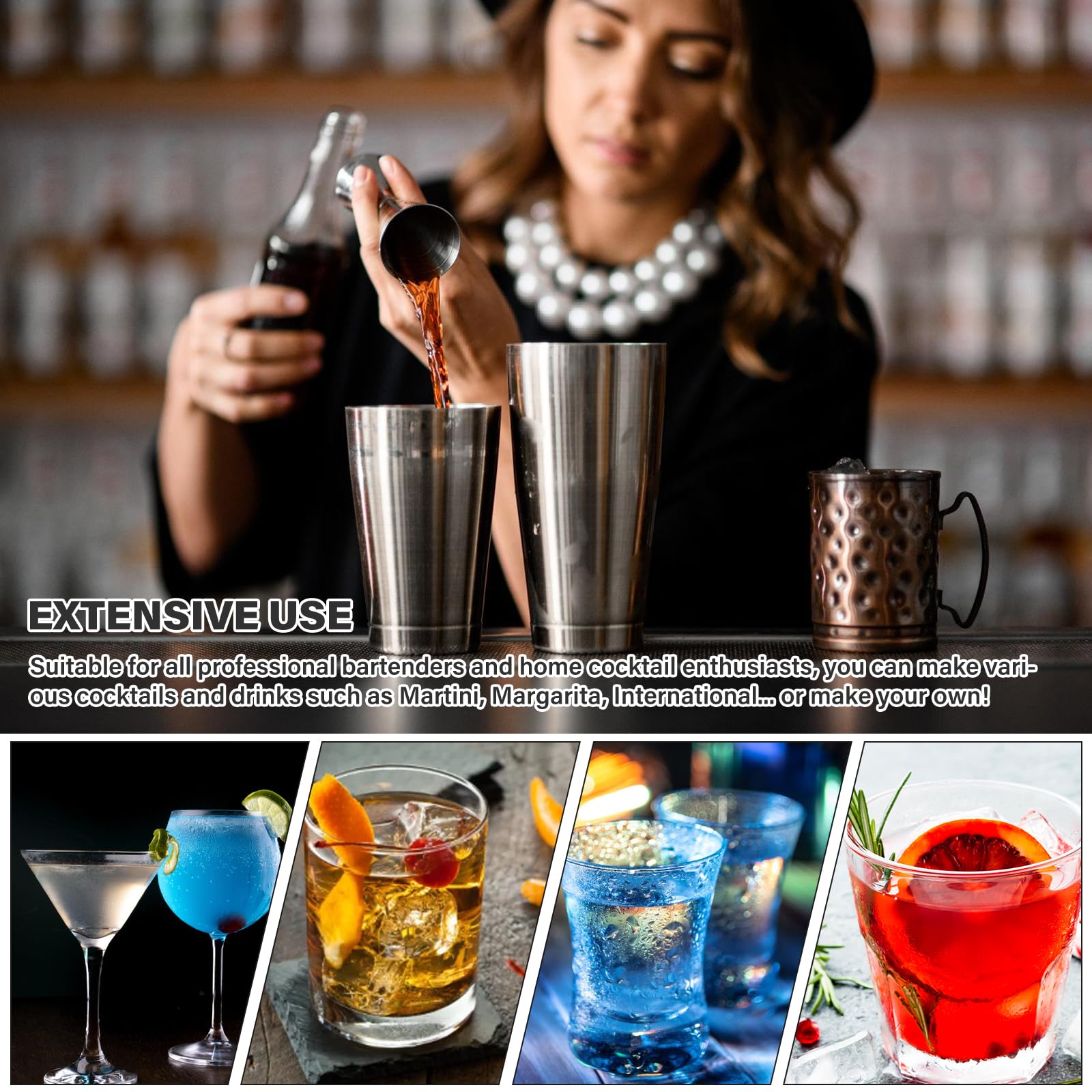 BAIFULAI Boston Cocktail Shaker, 700 ml e 600 ml, shaker Boston in acciaio inox e pesato, 2 pezzi, shaker per principianti e professionisti, bar party