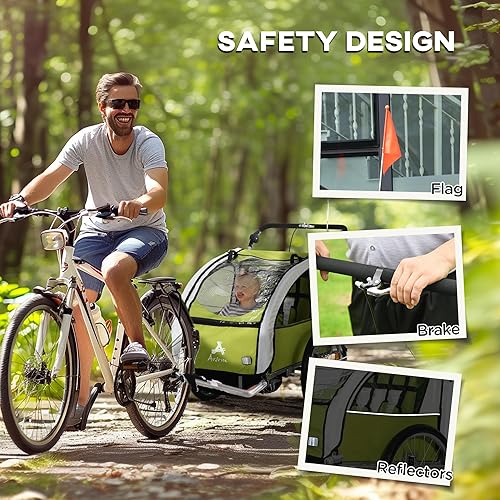 Vista 35 de Aosom Elite 360 - Remolque giratorio para bicicleta para niños, doble para niños, de dos ruedas, con 2 arneses de seguridad Negro