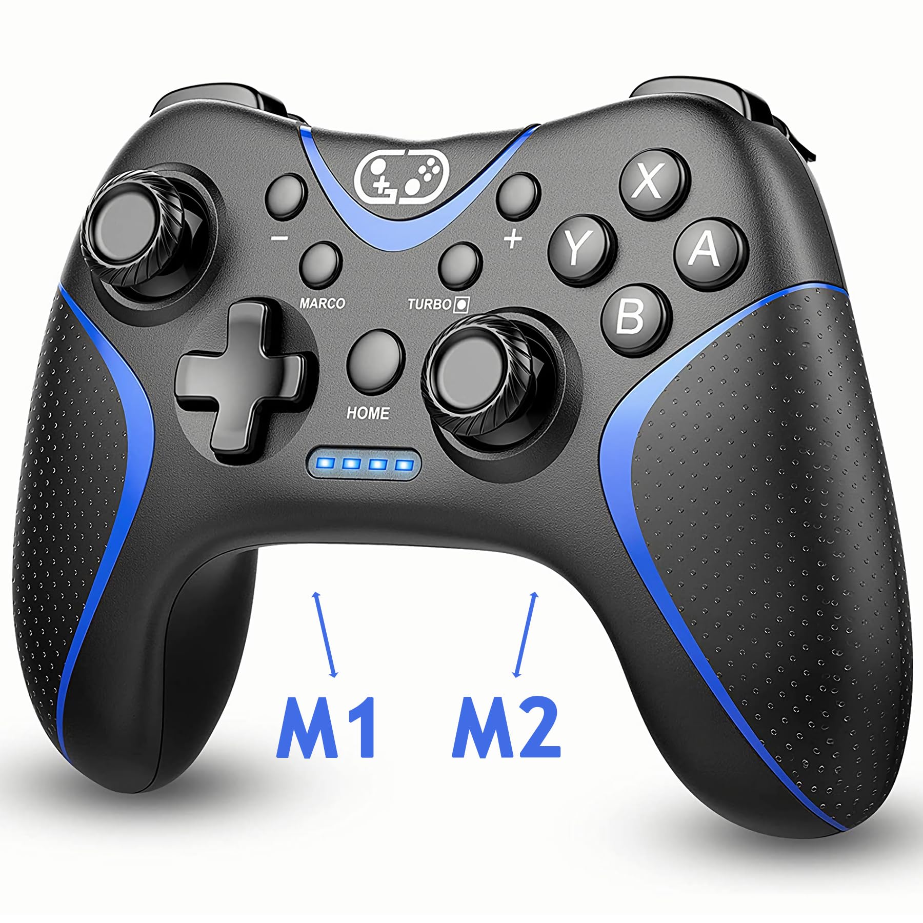 Switch コントローラー、アップグレード Switch 2 プロコン 背面ボタン付き マクロ編集 自動連射/連射ホールド Bluetooth5.0接続 6軸ジャイロセンサー搭載 スリープ解除 反応速い Switch/PC/Android/iOS13.0+対応 日本語取扱説明書付き(青-黒)