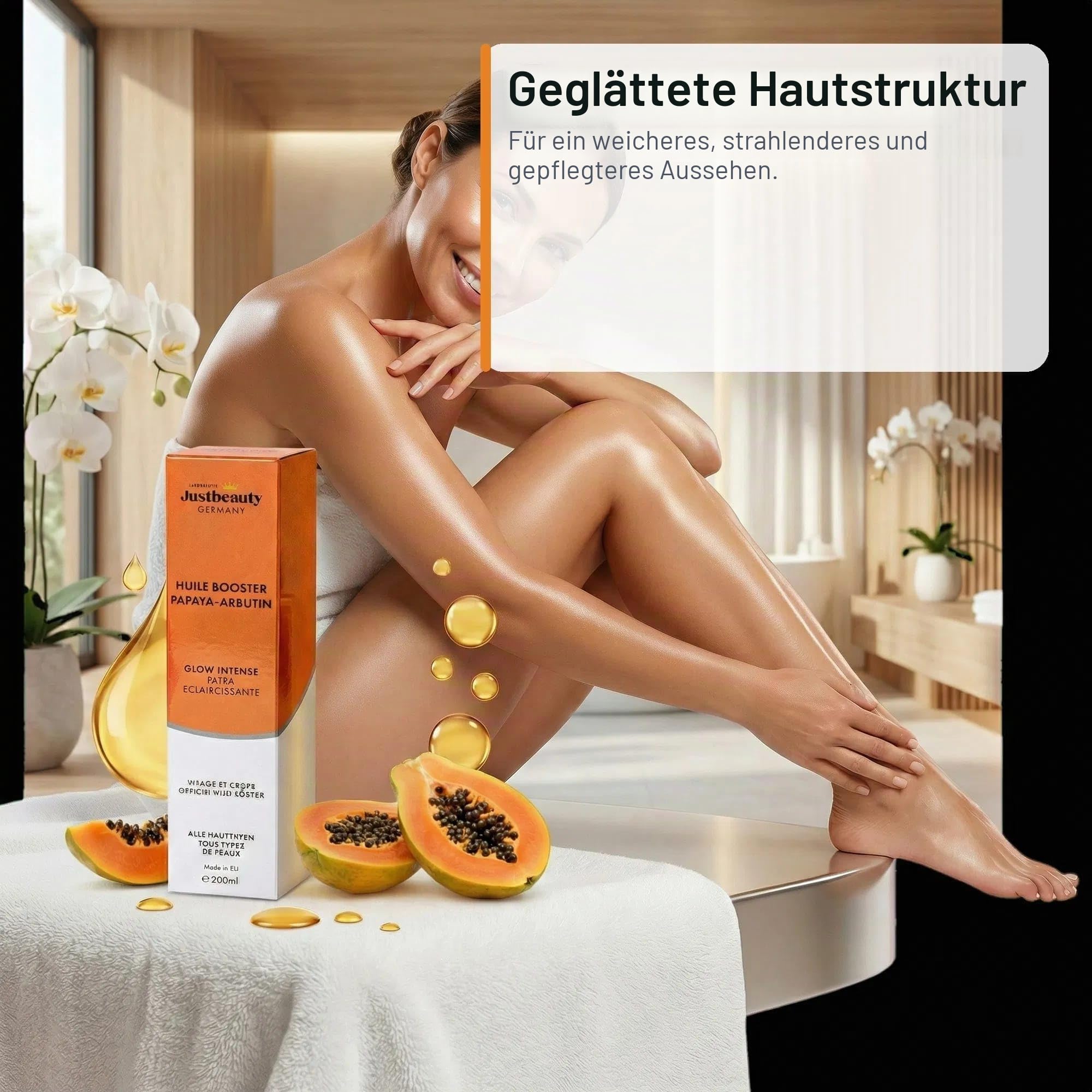 HUILE BOOSTER PERLE RARE PAPAYA – ARBUTIN Luxuriöses Gesichts- & Körperöl – Strahlender Teint, intensive Feuchtigkeit, gegen Pigmentflecken | 200 ml