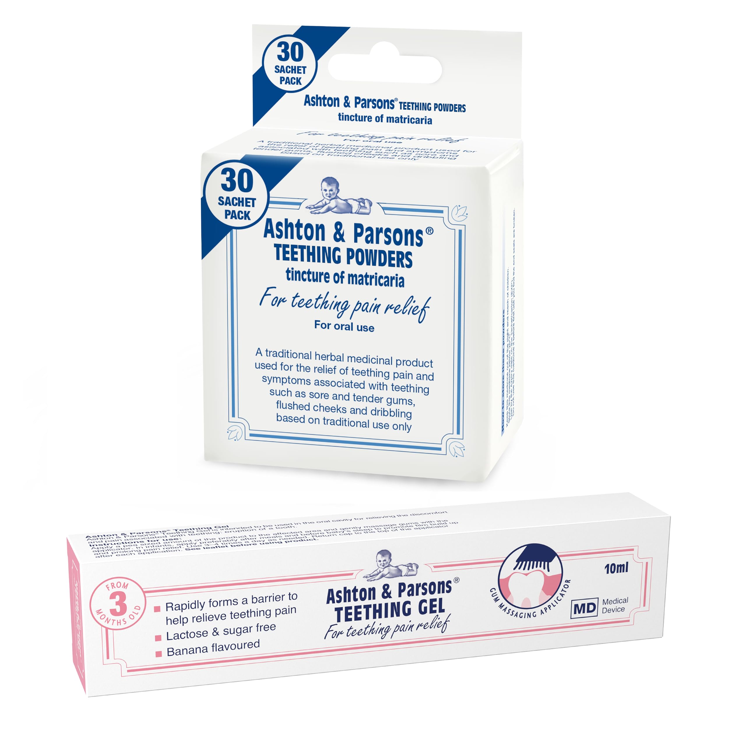 Bundle of Ashton & Parsons Teething Powders Pack of 30 + Ashton & Parsons Teething Gel 10ml for Babies and Infants 3 Months+ to Help Relieve Common Teething Symptoms