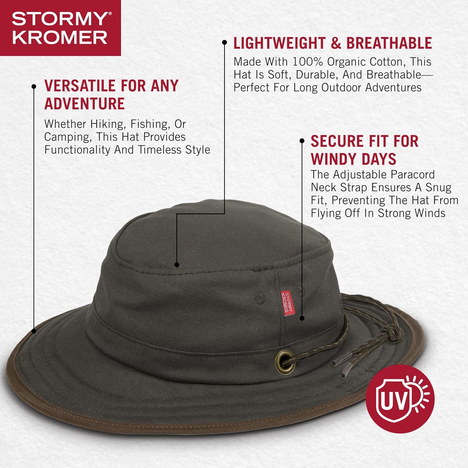 Stormy Kromer The Canvas Cruiser, Durable Sun Hat, 100% Organic Cotton, Adjustable Paracord Neck Strap for Outdoor Adventures