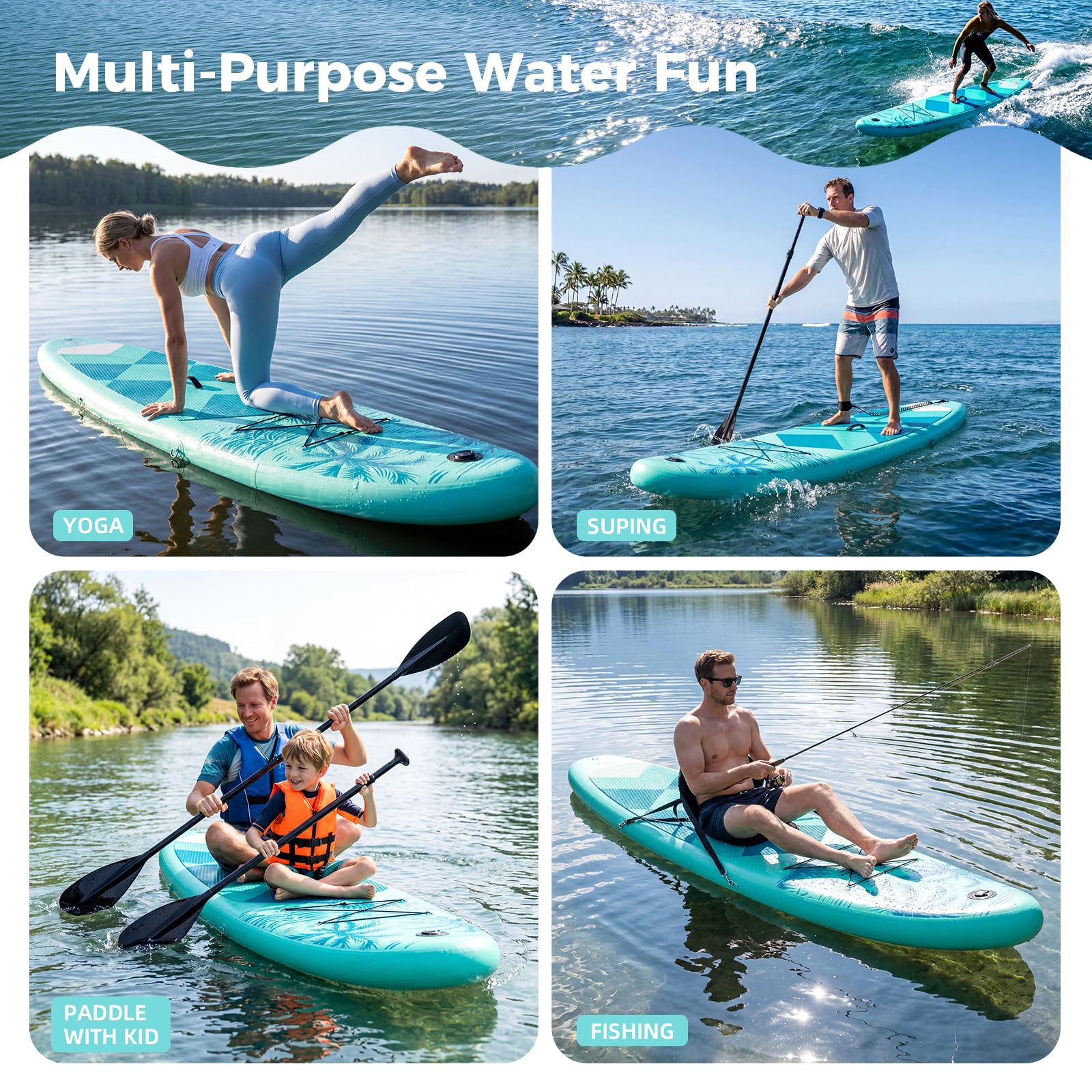 SMOOL SUP Aufblasbares Stand Up Paddle Board 335cm*80cm | Paddleboard für Erwachsene & Anfänger, rutschfeste Eva-Deck, inkl. komplettes Zubehör, Allround SUP für See Fluss Meer