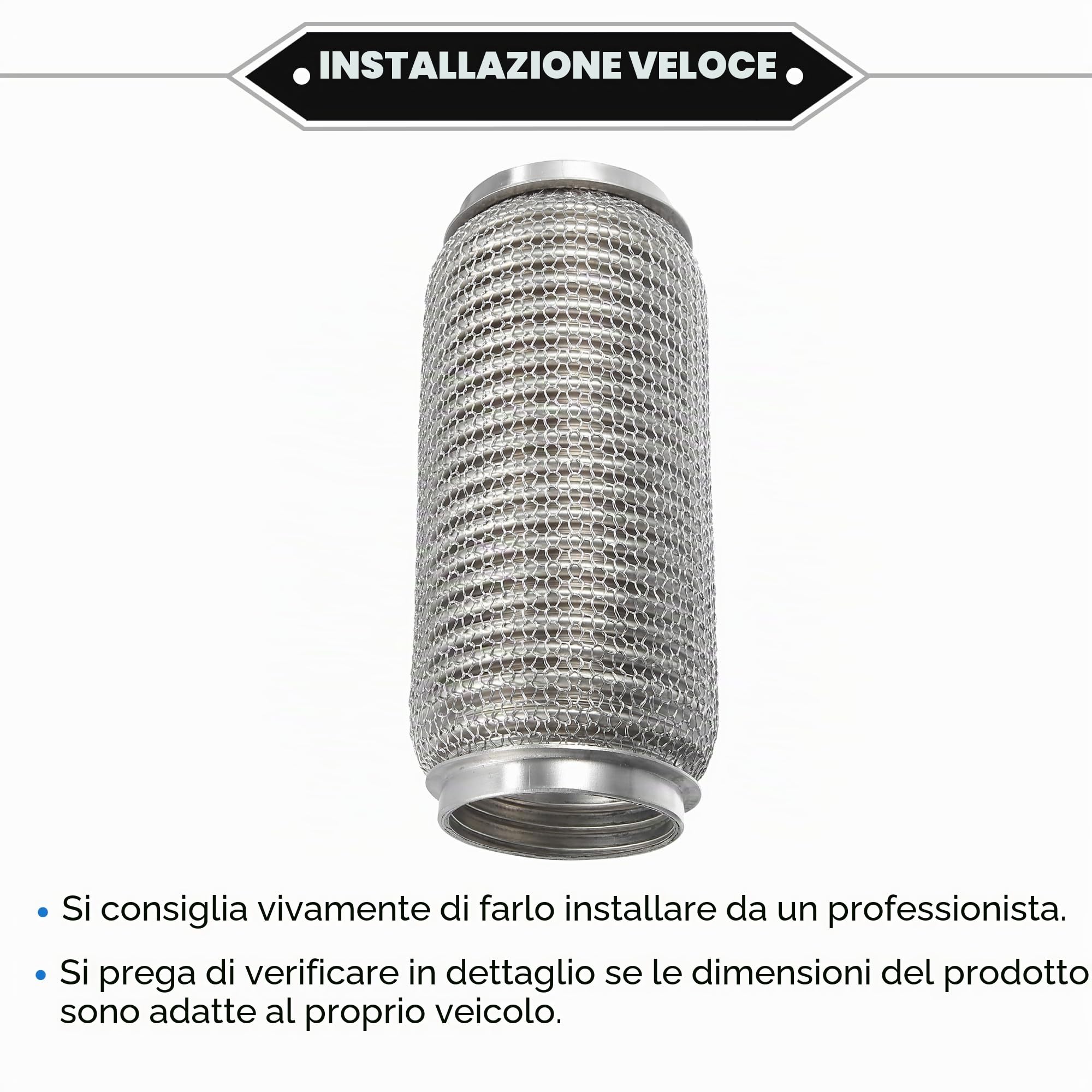 A ABSOPRO Auto Scarico Flessibile Tubo 1pc Universale Inossidabile | Argento, 63mmx203mm, Esterno 69mm, Universale Per Auto, Saldatura, Isolamento Rumore, Riduzione Vibrazioni, Non Per SUV
