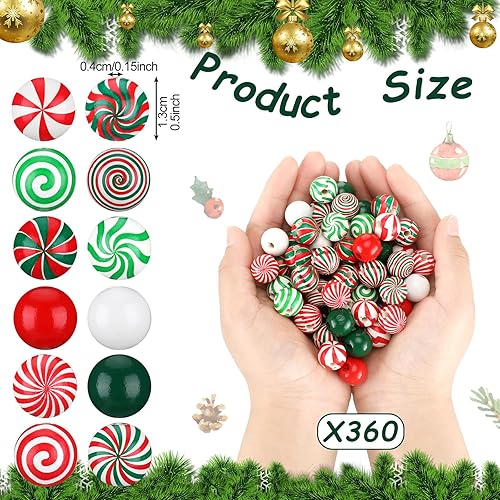 Miniatura 8 de 180 cuentas de madera de Navidad, cuentas de madera de bastón de caramelo, cuentas de madera de remolino para manualidades, cuentas de caramelo