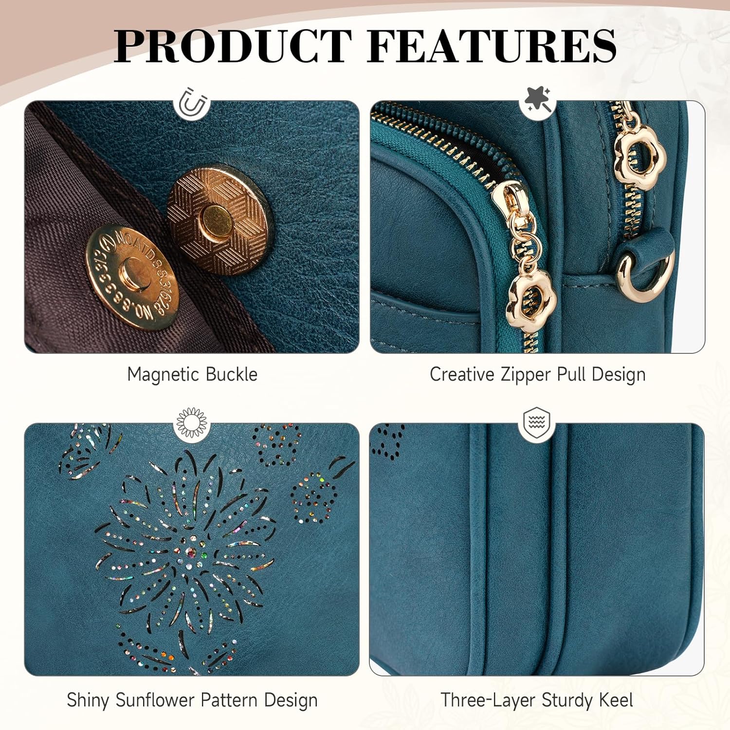 Crossbody Bags for Women Designer Leather Cell Phone Wallet Purses with Card Slots Triple Compartment - Image 4