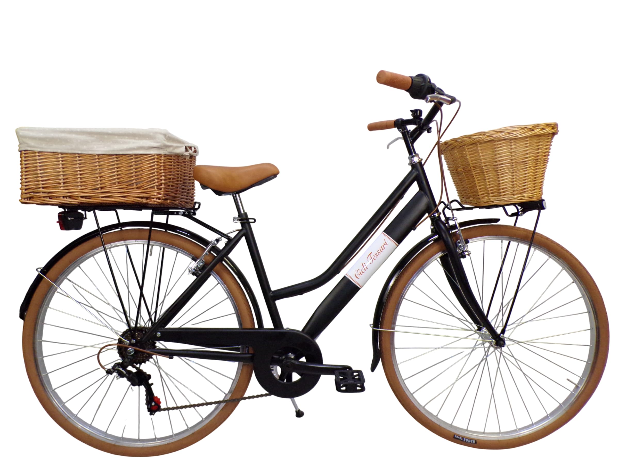 bicicletta donna bici da città city bike da passeggio 28'' con cambio vintage retro' con cesto in vimini anteriore e posteriore