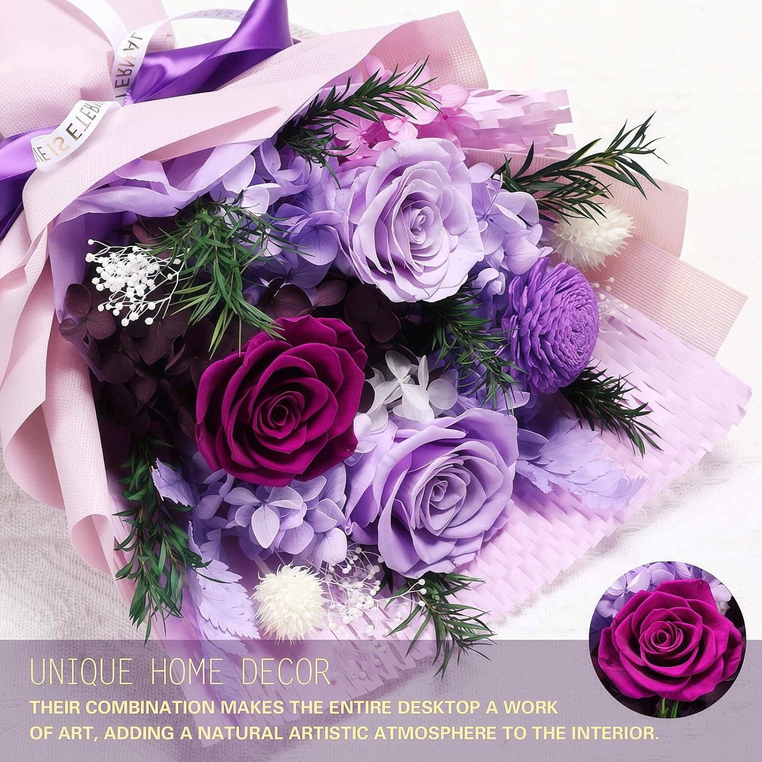 Preserved Flowers for Delivery, Purple Flower Bouquets with Necklace, Forever Real Roses Anniversary Birthday Gifts for Women Mom Wife Girlfriend, Fresh Flowers for Valentines Day Christmas - Image 2