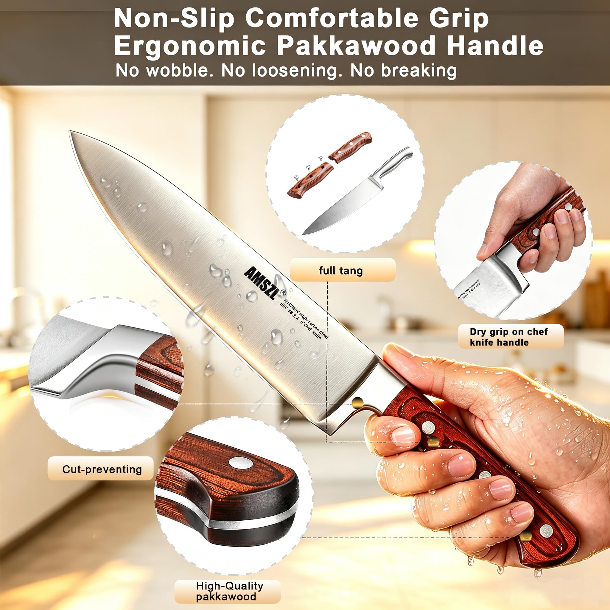 8 Inch Chef Knife, German High Carbon Steel Kitchen Knife — Amazon image 5