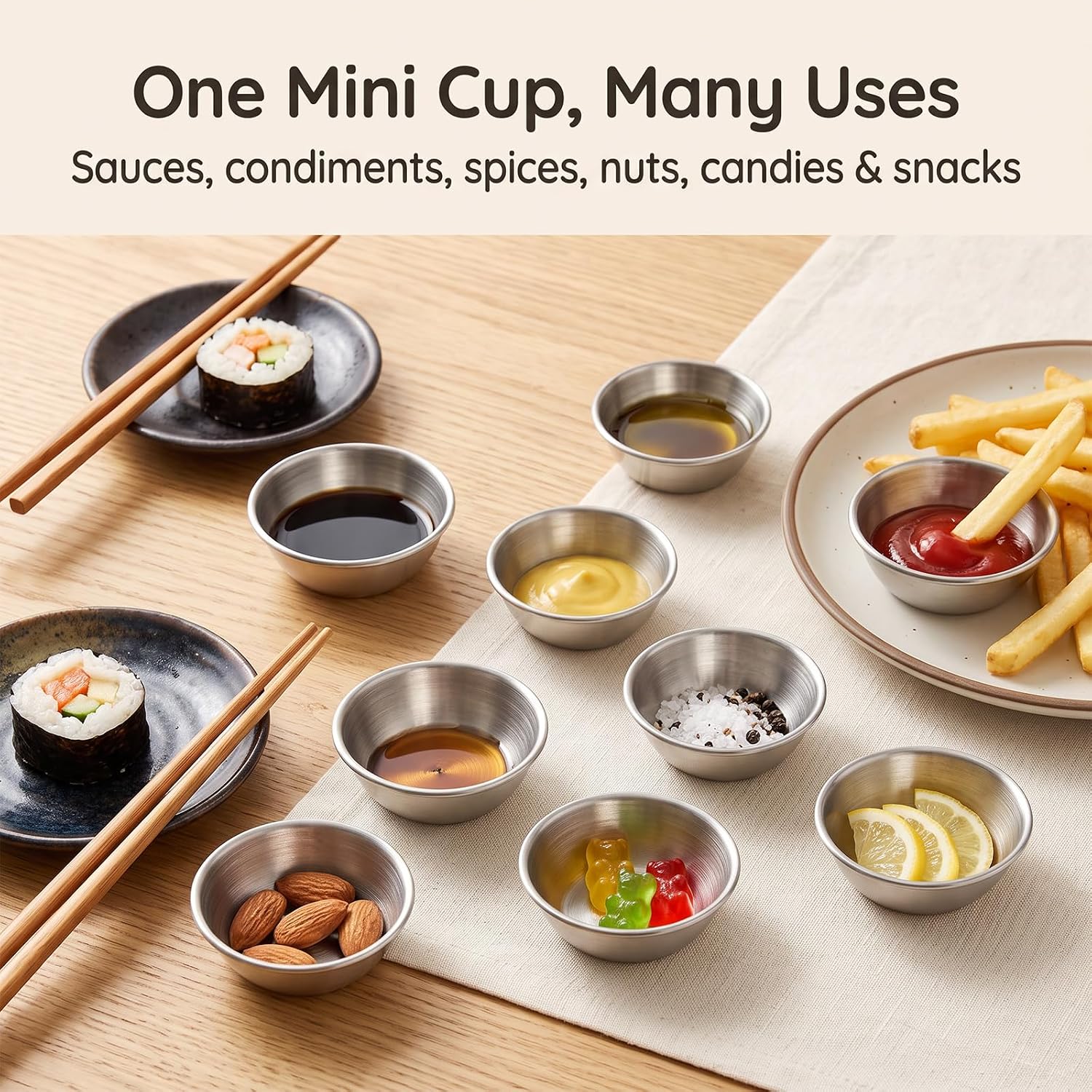 8 Pack Mini Stainless Steel Sauce Dishes, Small Seasoning Bowls, Silver