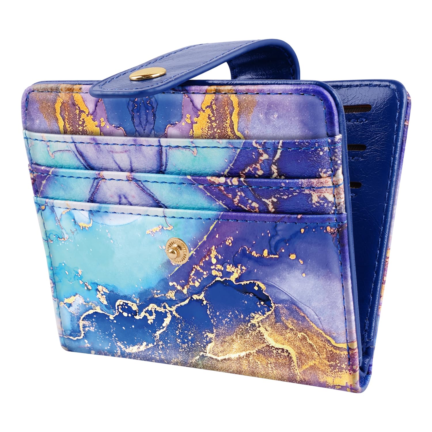 Slim Bifold Wallet RFID Credit Card Wallet Small Cute Card Holder for Women, Blue Painting