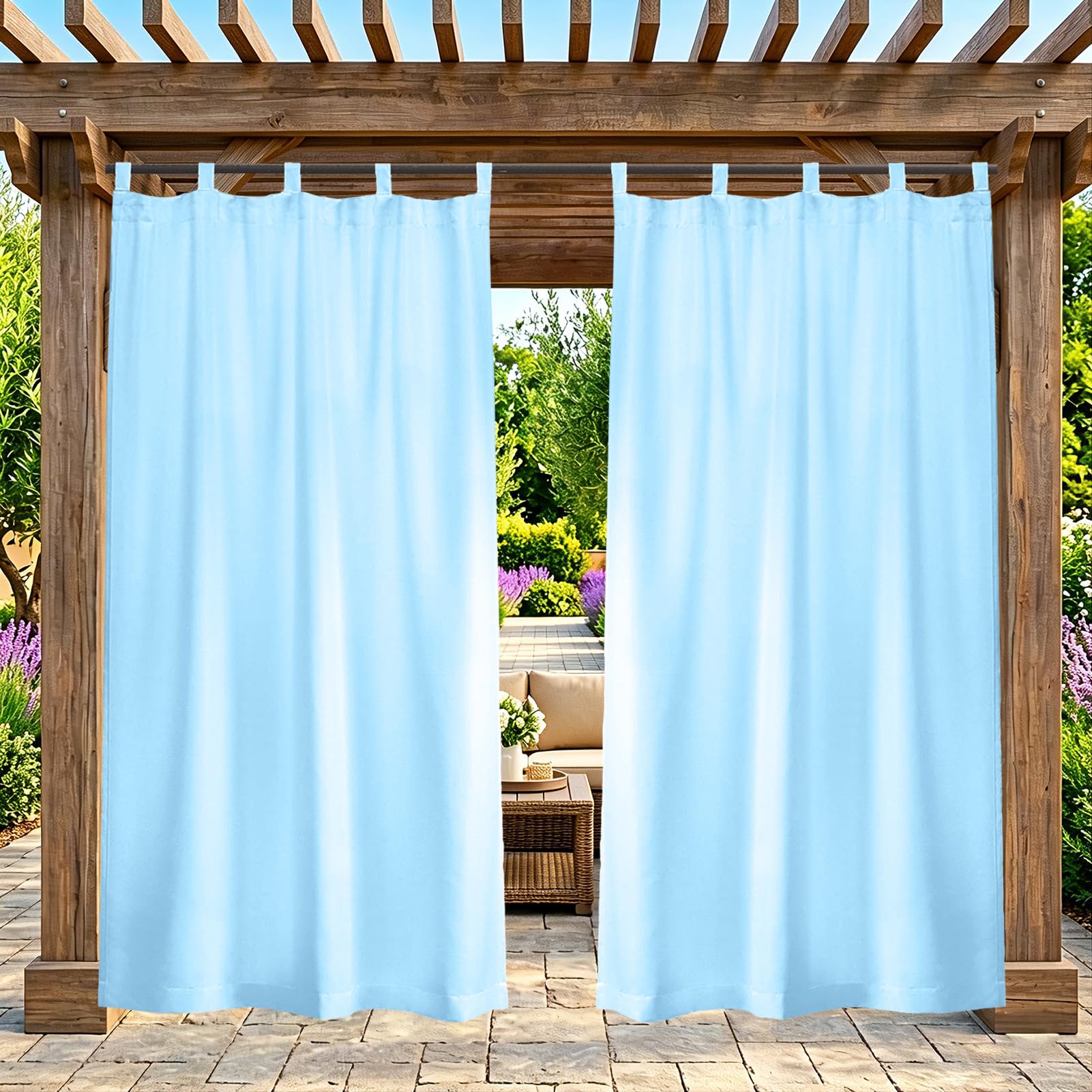ZELVANO Outdoor Curtains Waterproof, 1 Panel Blackout Thermal Drapes Windproof Privacy for Garden Gazebo Pergola Patio, Weatherproof Fabric - W 140" x L 102"