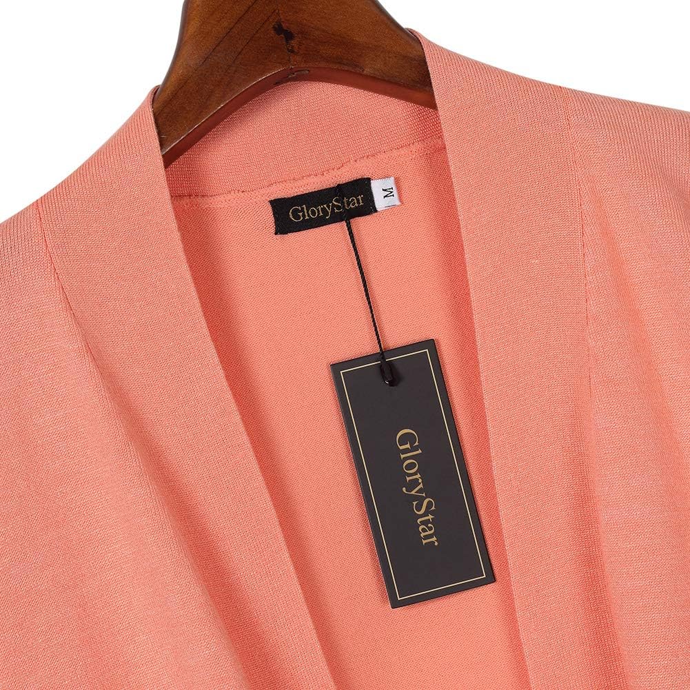 GloryStar Women's 3/4 Sleeve Open Front Cropped Cardigan Sweater Lightweight Knit Short Shrugs (S, Baby Peach) - Image 4