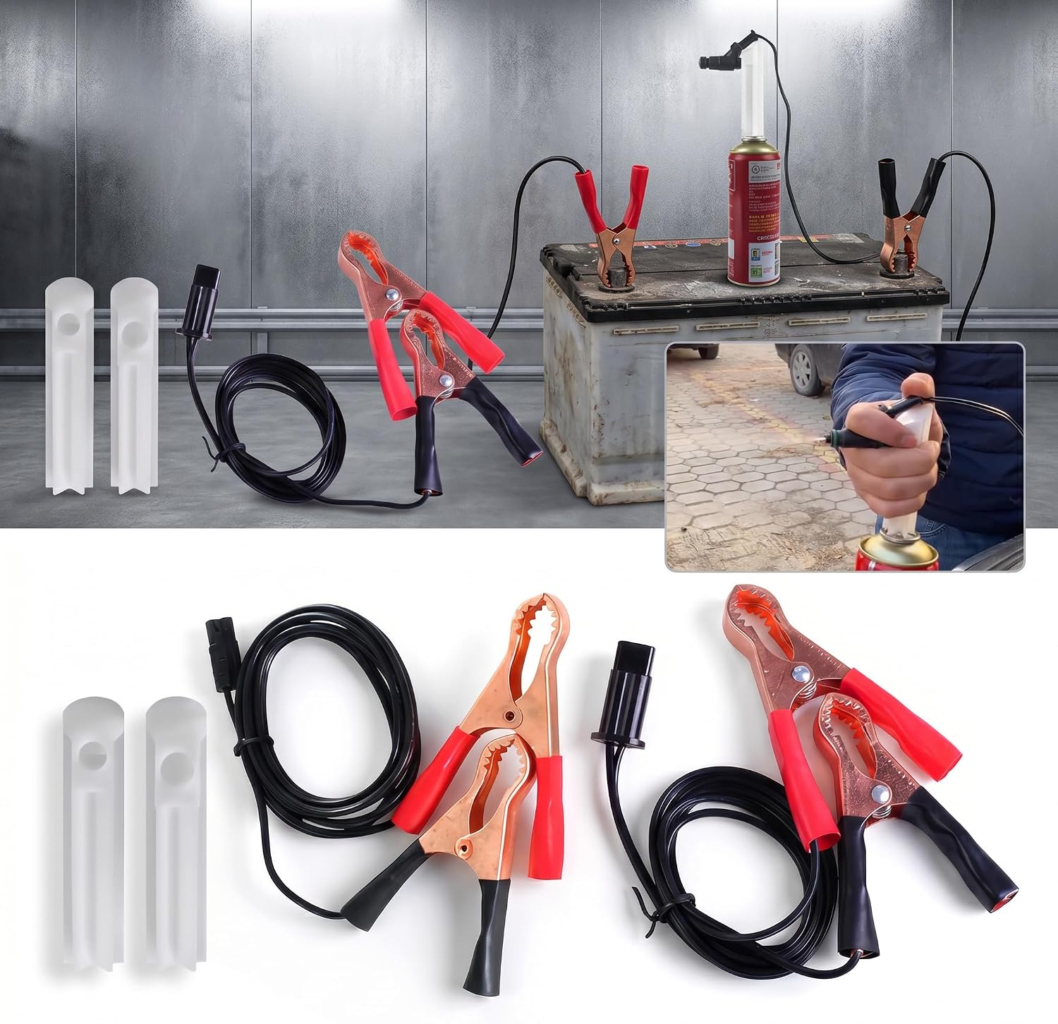 2 Sets Car Fuel Injector Cleaner kit, 12-24V Fuel Injector Flush Cleaner Adapte with Test Lead, No Disassembly Required Fuel Injector Cleaning Tool, for Car Motorcycle ATV (Red & Black)