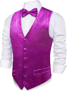Mens Shiny Vest V-neck Silm Fit Suit Waistcoat Bowtie Set Party Prom Tuxedo Formal Casual