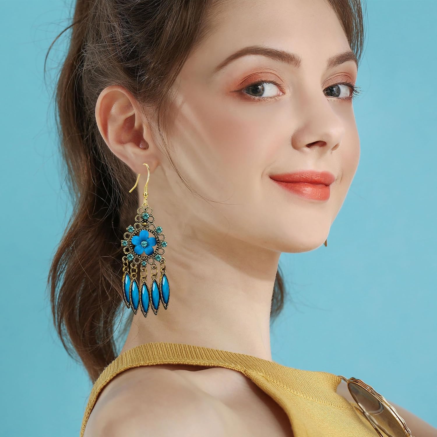 Boho Earrings for Women Trendy Statement Sunflower Dangle Dainty Cubic Zirconia Bohemian Earrings Handmade Jewelry - Image 3